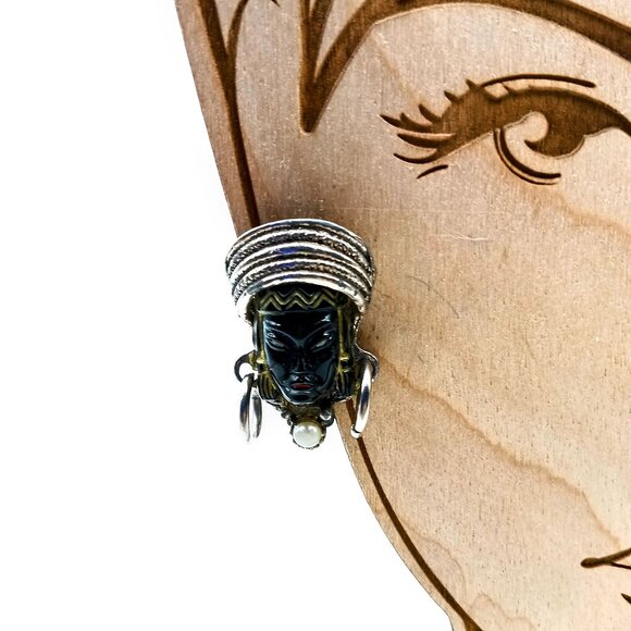 Selro Selini Blackmoor Princess Face Lucite Earrings, Mid Century Designer Gold - Picture 7 of 7